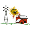 BARN, SILO, & WINDMILL IN SUN