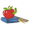 BOOK, WORM IN APPLE, PENCIL & RULER