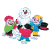 CHILDREN BUILDING SNOWMAN