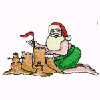 SANTA MAKING A SAND CASTLE