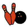 TWO BOWLING PINS & BALL