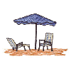 BEACH UMBRELLA AND CHAIRS